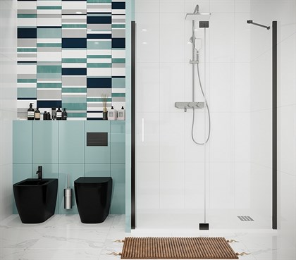 Боковая перегородка Creto Tenta 123-SP-800-C-B-8 стекло прозрачное EASY CLEAN, профиль черный, 80х200 см - фото 103128