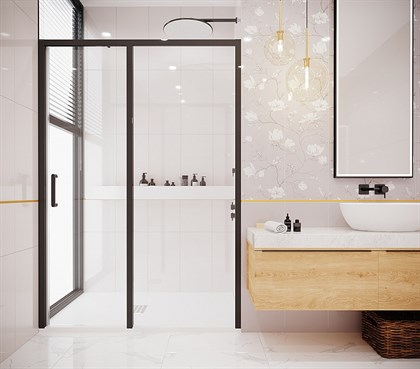 Боковая перегородка Creto Nota 122-SP-800-C-B-6 стекло прозрачное EASY CLEAN профиль черный, 80х200 см - фото 103138