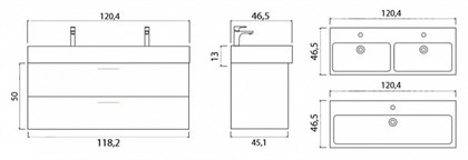 Тумба с раковиной подвесная Creto Tivoli 120 две чаши - фото 104431