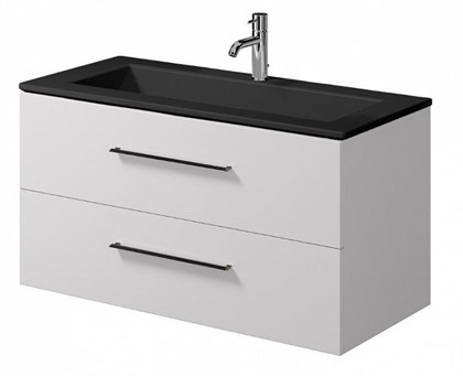 Тумба с раковиной Creto Ares White 100, черные ручки - фото 104611