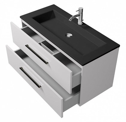 Тумба с раковиной Creto Ares White 100, черные ручки - фото 104612