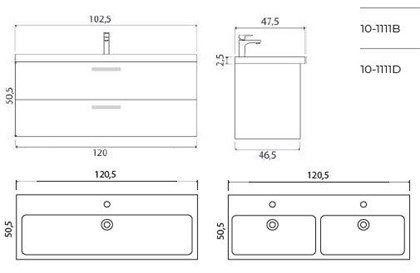 Тумба с раковиной Creto Ares White 120 - фото 104626