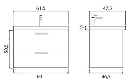 Тумба с раковиной Creto Ares Davos 60, черные ручки - фото 104634