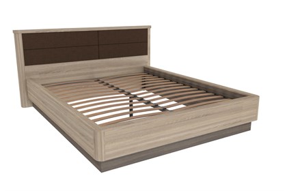 Кровать двуспальная 1600 с мягким изголовьем Бруна (Сономе эйч темная/Сономе эйч светлая) - фото 105811