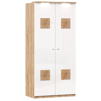 Шкаф двухстворчатый с декоративными накладками Фиджи (Дуб Золотой/Белый) - фото 105855