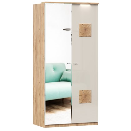 Шкаф двухстворчатый с зеркалом с декоративными накладками Фиджи (Дуб Золотой/Кашмир) - фото 106000