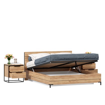 Кровать двуспальная 1600 с подъемным механизмом Норд с тумбами (Дуб Золотой) - фото 106024