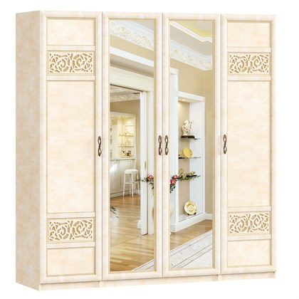 Шкаф четырехстворчатый с зеркалами  глубиной 634 Александрия (Рустика/Кожа Ленто) - фото 106064
