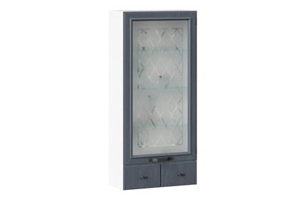 Шкаф кухонный настольный с витриной 600 Марина (Белый/Дуб фактурный антрацит) - фото 108992