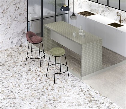 Мозаика Vitra  Beton-Terrazzo Микс Темный Лаппато Ректификат (5х10) 31,5х28 - фото 110451