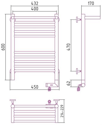 Полотенцесушитель электрический Сунержа Богема 2.0 с полкой 60х40, МЭМ правый - фото 113914