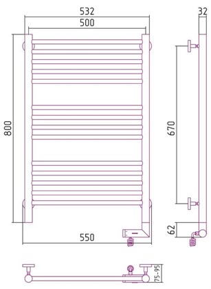 Полотенцесушитель электрический Сунержа Богема 2.0 прямой 80х50, МЭМ правый - фото 113927