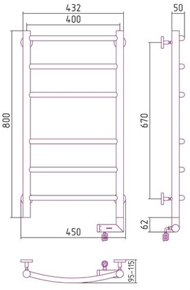 Полотенцесушитель электрический Сунержа Галант 2.0 80х40, МЭМ правый - фото 113942