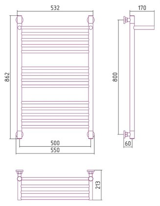 Полотенцесушитель водяной Сунержа Богема с полкой+ 80х50 - фото 113955