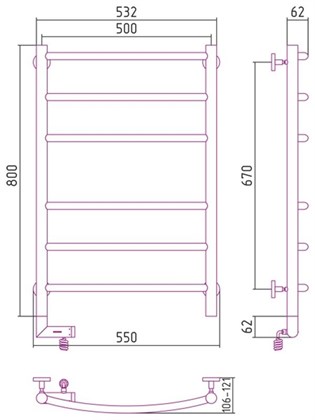 Полотенцесушитель электрический Сунержа Галант 2.0 800х500 с блоком управления слева/справа - фото 113972