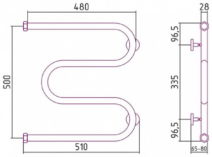 Полотенцесушитель водяной Сунержа М-образный 50 x 50 см, 00-0007-5050, хром - фото 113984