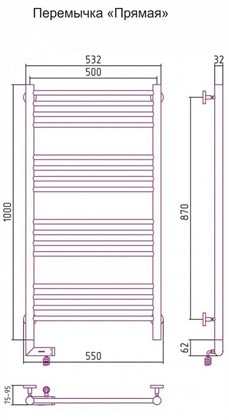 Полотенцесушитель электрический Сунержа Богема 2.0 1000x500 с прямой перемычкой, без покрытия L/R - фото 114007