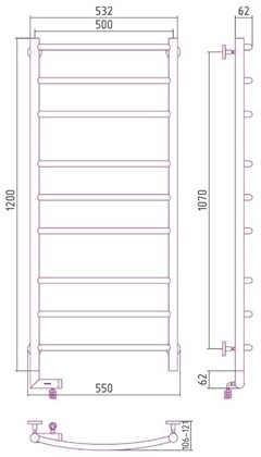 Полотенцесушитель электрический Сунержа Галант 2.0 120х50, МЭМ левый - фото 114030