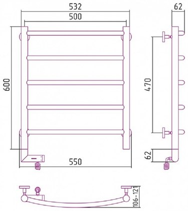 Полотенцесушитель электрический Сунержа Галант 2.0 60 х 50 см, 00-5200-6050, хром - фото 114053