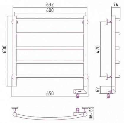 Полотенцесушитель электрический Сунержа Галант 2.0 60х60, МЭМ правый - фото 114063