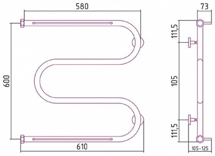 Полотенцесушитель водяной Сунержа М-образный 60 x 60 см с 2-мя полками, 00-0008-6060, хром - фото 114088