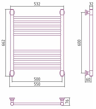 Полотенцесушитель водяной Сунержа Богема+ прямой 60х50 - фото 114109