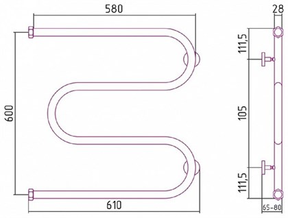 Полотенцесушитель водяной Сунержа М-образный 60 x 60 см, 00-0007-6060, хром - фото 114118