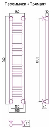 Полотенцесушитель водяной Сунержа Богема+ 100 x 15 см, 00-0220-1015, прямые перемычки, хром - фото 114154