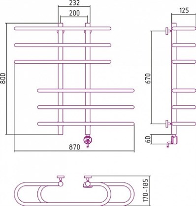 Полотенцесушитель электрический Сунержа Фурор 80 x 90 см, ТЭН слева/справа, хром - фото 114159