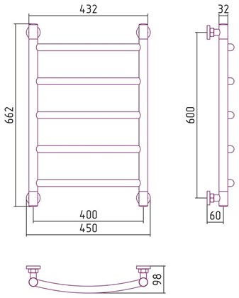 Полотенцесушитель водяной Сунержа Галант+ 60 x 40 см, 00-0200-6040, хром - фото 114179
