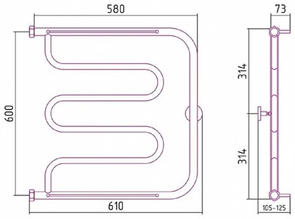 Полотенцесушитель водяной Сунержа Лира 60 x 60 см, с 2-мя полками, 00-0012-6060, хром - фото 114190