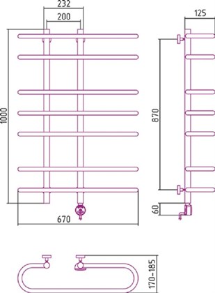 Полотенцесушитель электрический Сунержа Фурор 100 x 70 см, ТЭН слева/справа, хром - фото 114218