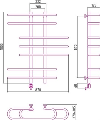 Полотенцесушитель электрический Сунержа Фурор 100 x 90 см, ТЭН слева/справа, хром - фото 114222
