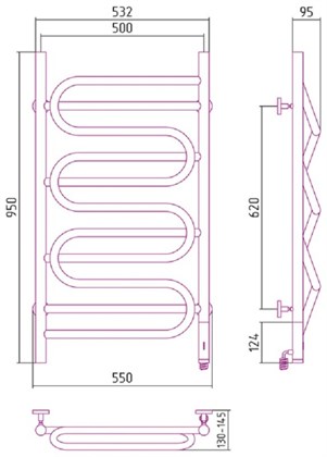 Полотенцесушитель электрический Сунержа Иллюзия 95 x 50 см, 00-0545-9550, ТЭН справа, хром - фото 114237