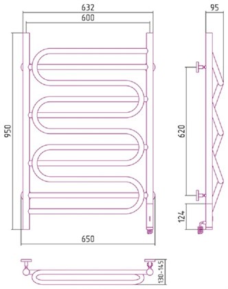 Полотенцесушитель электрический Сунержа Иллюзия 95 x 60 см, 00-0545-9560, ТЭН справа, хром - фото 114242