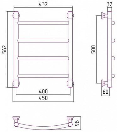 Полотенцесушитель водяной Сунержа Галант+ 50 x 40 см, 00-0200-5040, хром - фото 114262