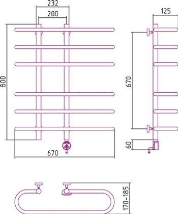 Полотенцесушитель электрический Сунержа Фурор 80 x 70 см, ТЭН слева/справа, хром - фото 114278