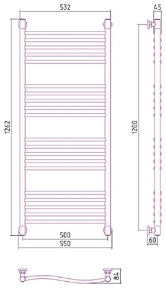 Полотенцесушитель водяной Сунержа Флюид+ 120 x 50 см, 00-0222-1250, хром - фото 114287