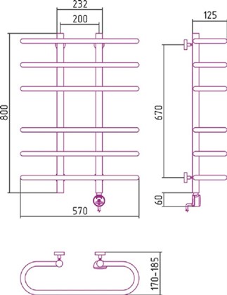 Полотенцесушитель электрический Сунержа Фурор 80 x 60 см, ТЭН слева/справа, хром - фото 114311
