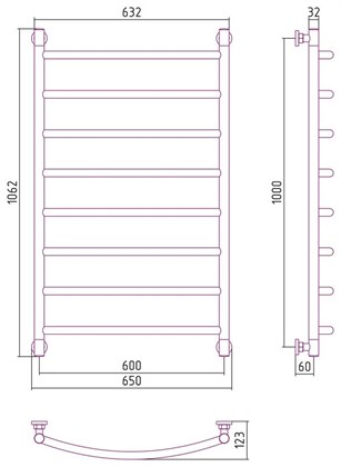 Полотенцесушитель водяной Сунержа Галант+ 100 x 60 см, 00-0200-1060, хром - фото 114325