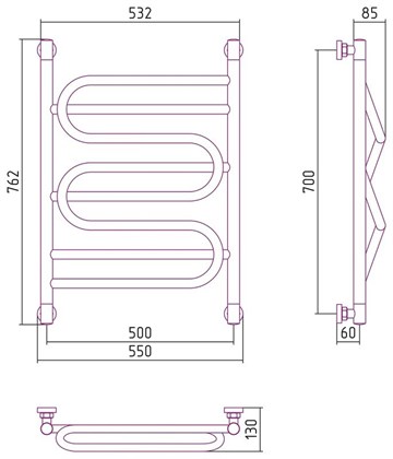 Полотенцесушитель водяной Сунержа Иллюзия+ 70 х 50 см, 00-0210-7050, хром - фото 114355