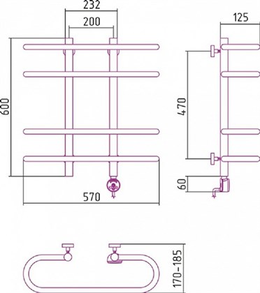 Полотенцесушитель электрический Сунержа Фурор 60 x 60 см, ТЭН слева/справа, хром - фото 114377
