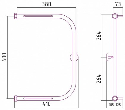 Полотенцесушитель водяной Сунержа П-образный 60 x 40 см с 2-мя полками, 00-0004-6040, хром - фото 114381