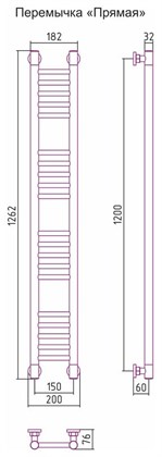 Полотенцесушитель водяной Сунержа Богема+ 120 x 15 см, 00-0220-1215, прямые перемычки, хром - фото 114388
