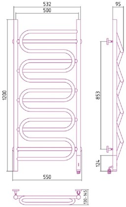 Полотенцесушитель электрический Сунержа Иллюзия 120 x 50 см, 00-0545-1250, ТЭН справа, хром - фото 114404