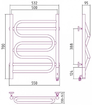 Полотенцесушитель электрический Сунержа Иллюзия 70 x 50 см, 00-0545-7050, ТЭН справа, хром - фото 114409