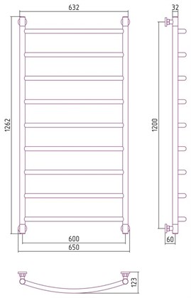 Полотенцесушитель водяной Сунержа Галант+ 120 x 60 см, 00-0200-1260, хром - фото 114434