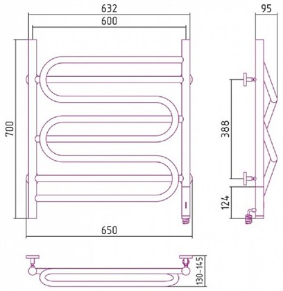 Полотенцесушитель электрический Сунержа Иллюзия 70 x 60 см, 00-0545-7060, ТЭН справа, хром - фото 114467