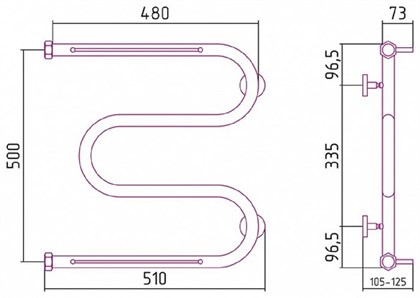 Полотенцесушитель водяной Сунержа М-образный 50 x 50 см с 2-мя полками, 00-0008-5050 - фото 114491