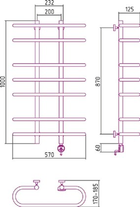 Полотенцесушитель электрический Сунержа Фурор 100 x 60 см, 00-0510-1060, ТЭН слева, хром - фото 114496
